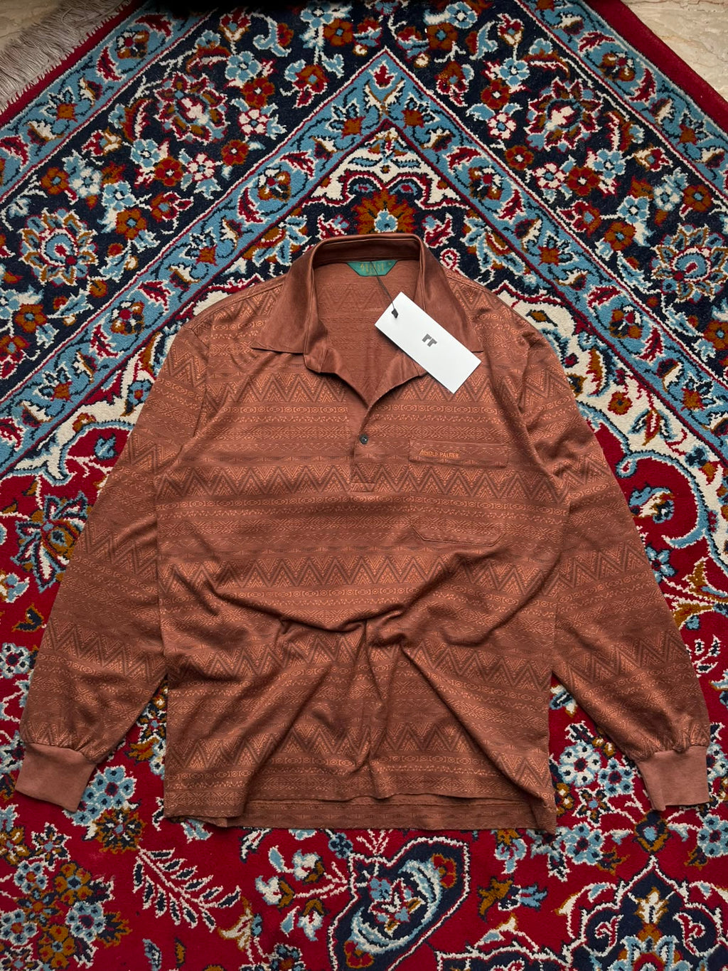 VINTAGE ARNOLD PALMER BROWN FULL SLEEVE POLO SHIRT - M