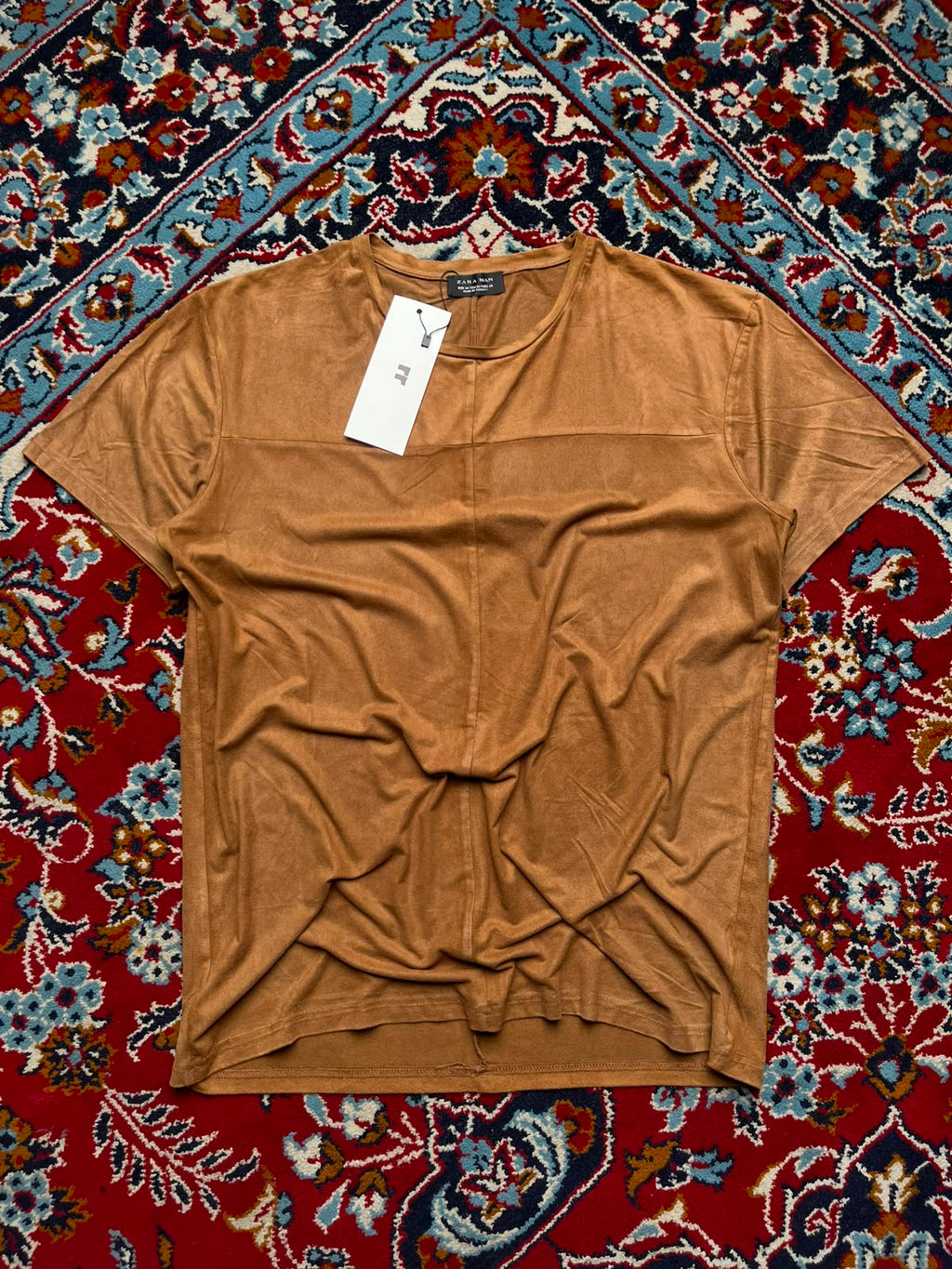 ZARA MAN BROWN SUEDE TEE - L