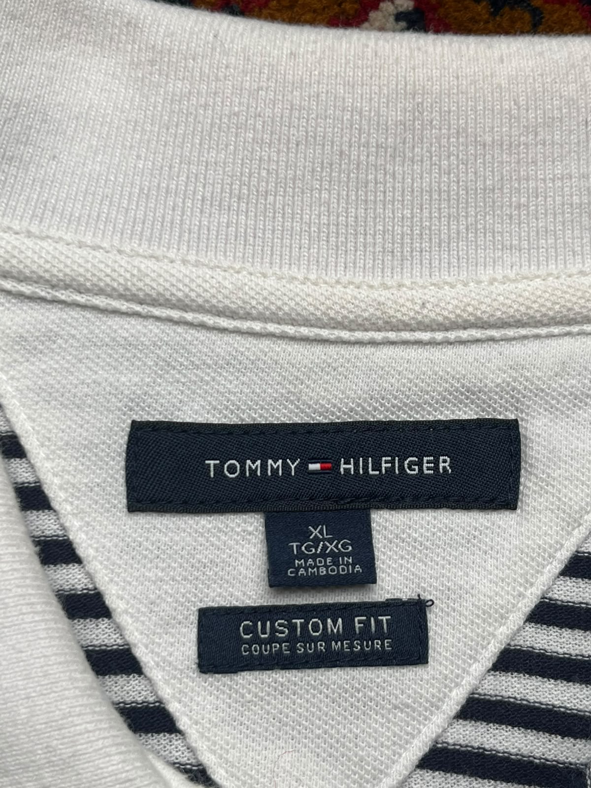 TOMMY HILFIGER CUSTOM FIT BLACK WHITE STRIPE POLO TEE - XL