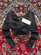 Zara Black Satin Lace Up Back Long Sleeve Blouse - S