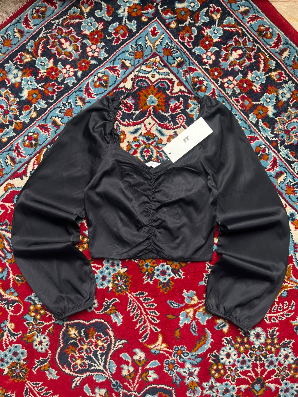 Envii Black Ruched Front Balloon Long Sleeve Blouse - M