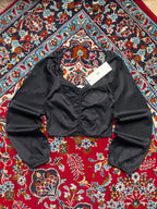 Envii Black Ruched Front Balloon Long Sleeve Blouse - M