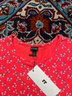 Art Class Target Coral Red Floral Lettuce Trim Ribbed TEE - XS