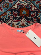 Valleygirl Neon Coral Pink Solid Cropped Scoop Neck TEE - XS