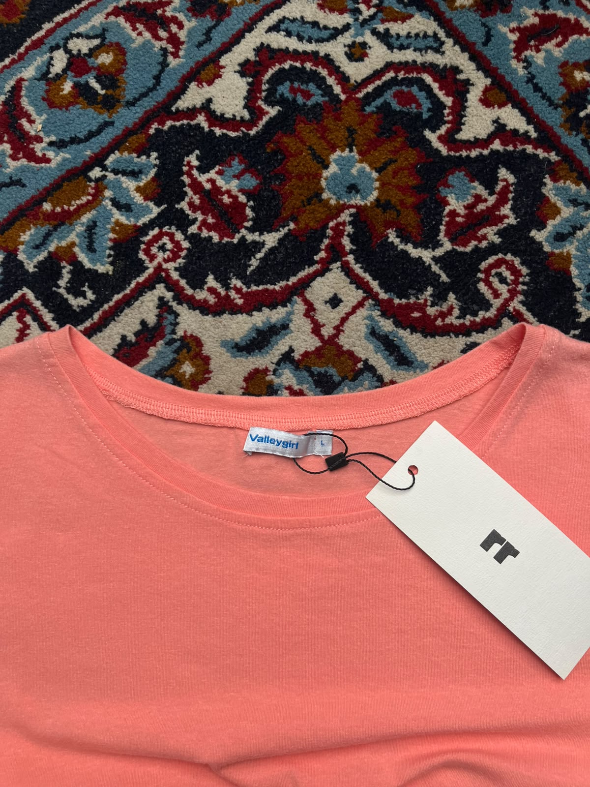 Valleygirl Neon Coral Pink Solid Cropped Scoop Neck TEE - XS