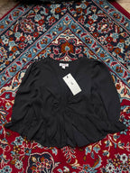 Urban Bliss Black Plunge V-Neck Ruched Front Peplum Blouse - S