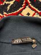 Zara Slate Blue Mock Neck Ribbed Relaxed Fit High Collar TEE - L