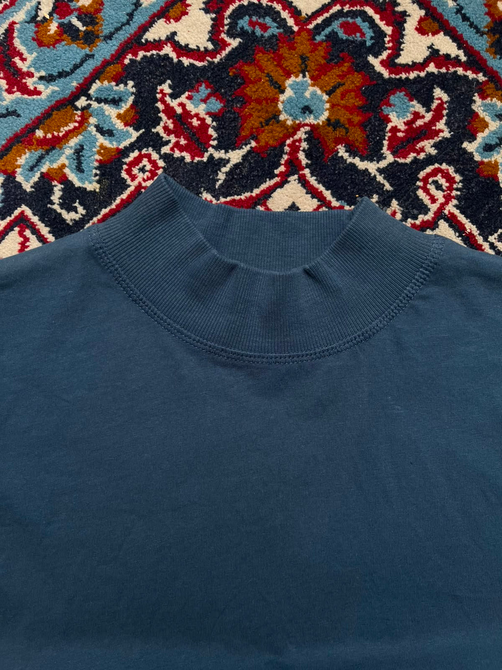 Zara Slate Blue Mock Neck Ribbed Relaxed Fit High Collar TEE - L