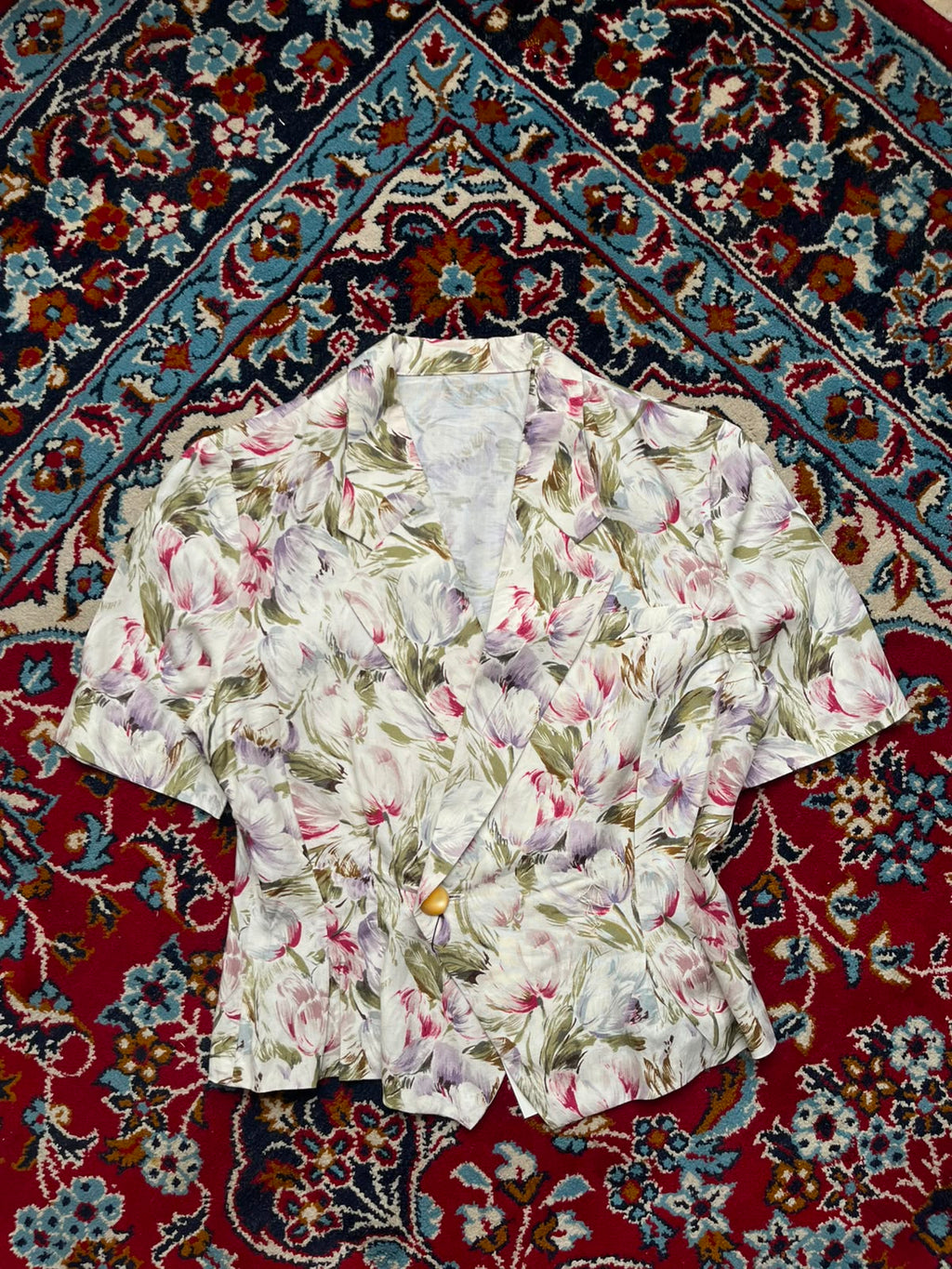 Vintage Japanese Floral Short Sleeve Blouse  - M