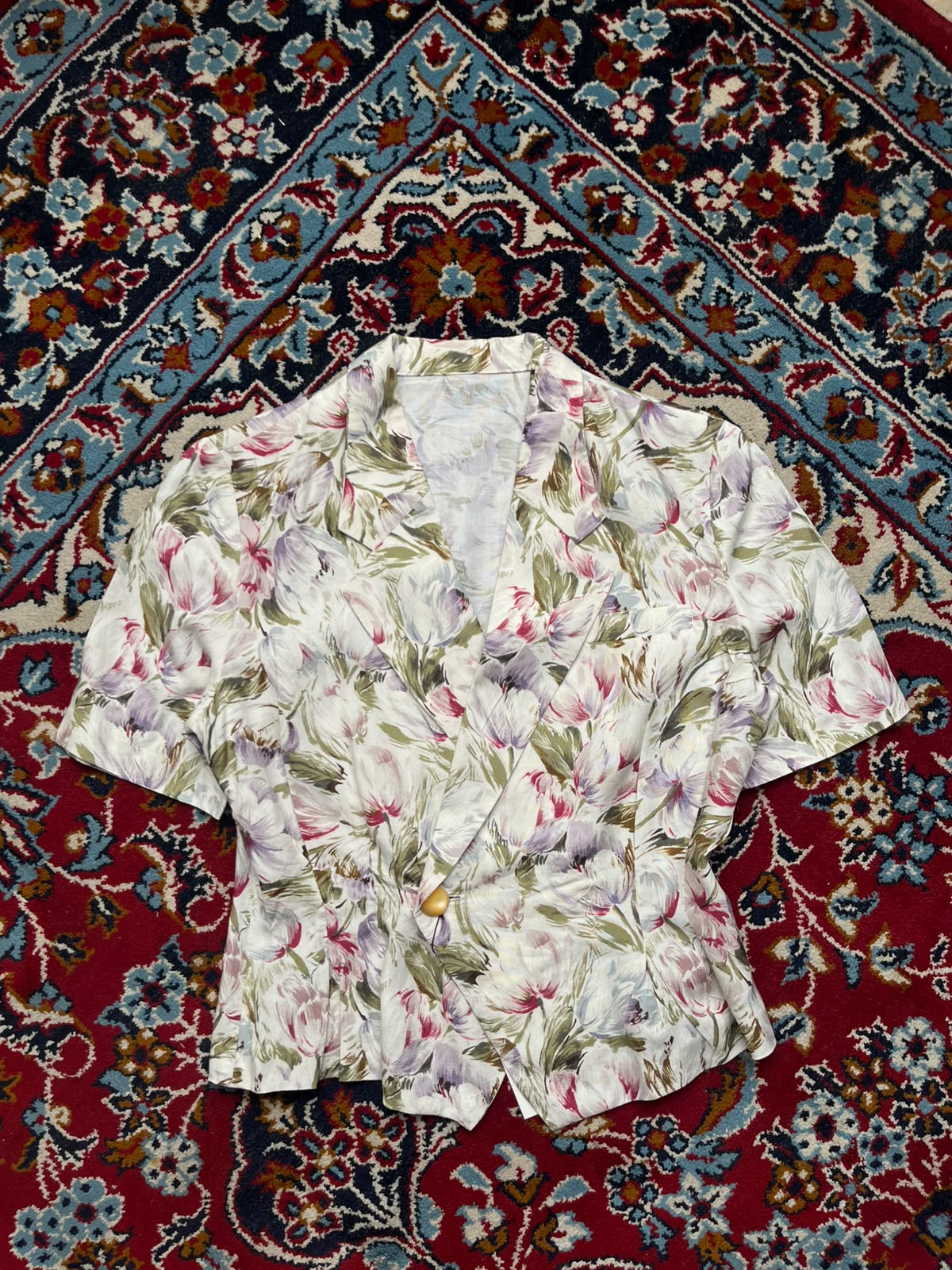 Vintage Japanese Floral Short Sleeve Blouse  - M