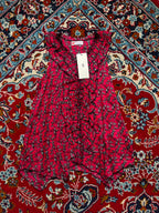 Smiley Collection Red Graphic Print Ruffled Sleeveless Blouse - M