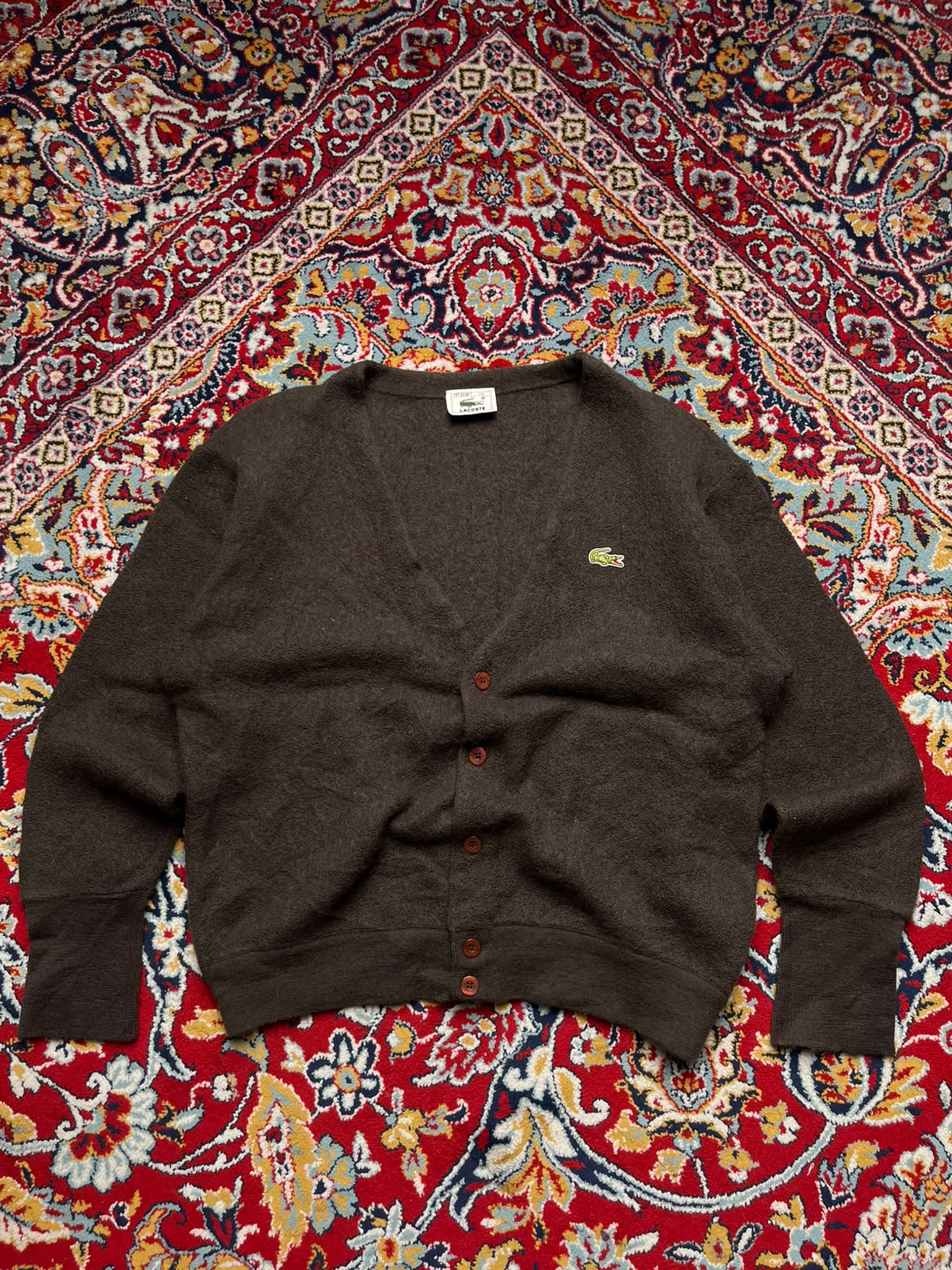 Vintage Women Lacoste Brown Knit Cardigan - L