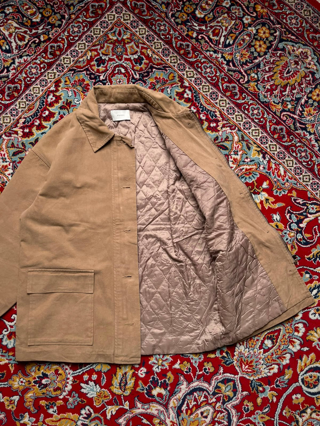 98 Project Korean Style Tan Quilted Lined Button Up Utility Chore JACKET - L