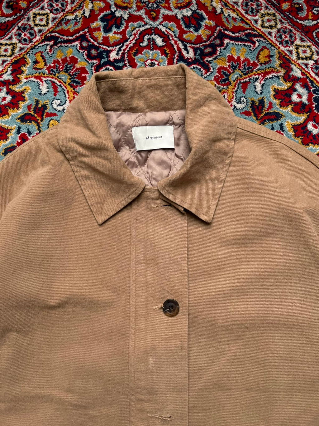 98 Project Korean Style Tan Quilted Lined Button Up Utility Chore JACKET - L