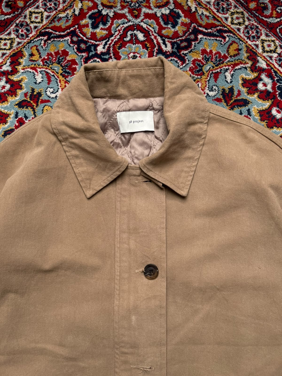 98 Project Korean Style Tan Quilted Lined Button Up Utility Chore JACKET - L