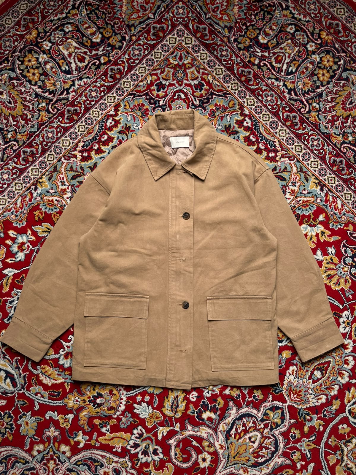 98 Project Korean Style Tan Quilted Lined Button Up Utility Chore JACKET - L
