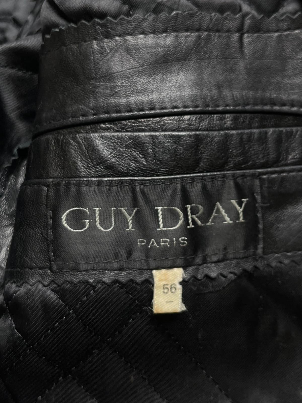 Vintage Guy Dray Paris Black Quilted Lined Leather JACKET - XL