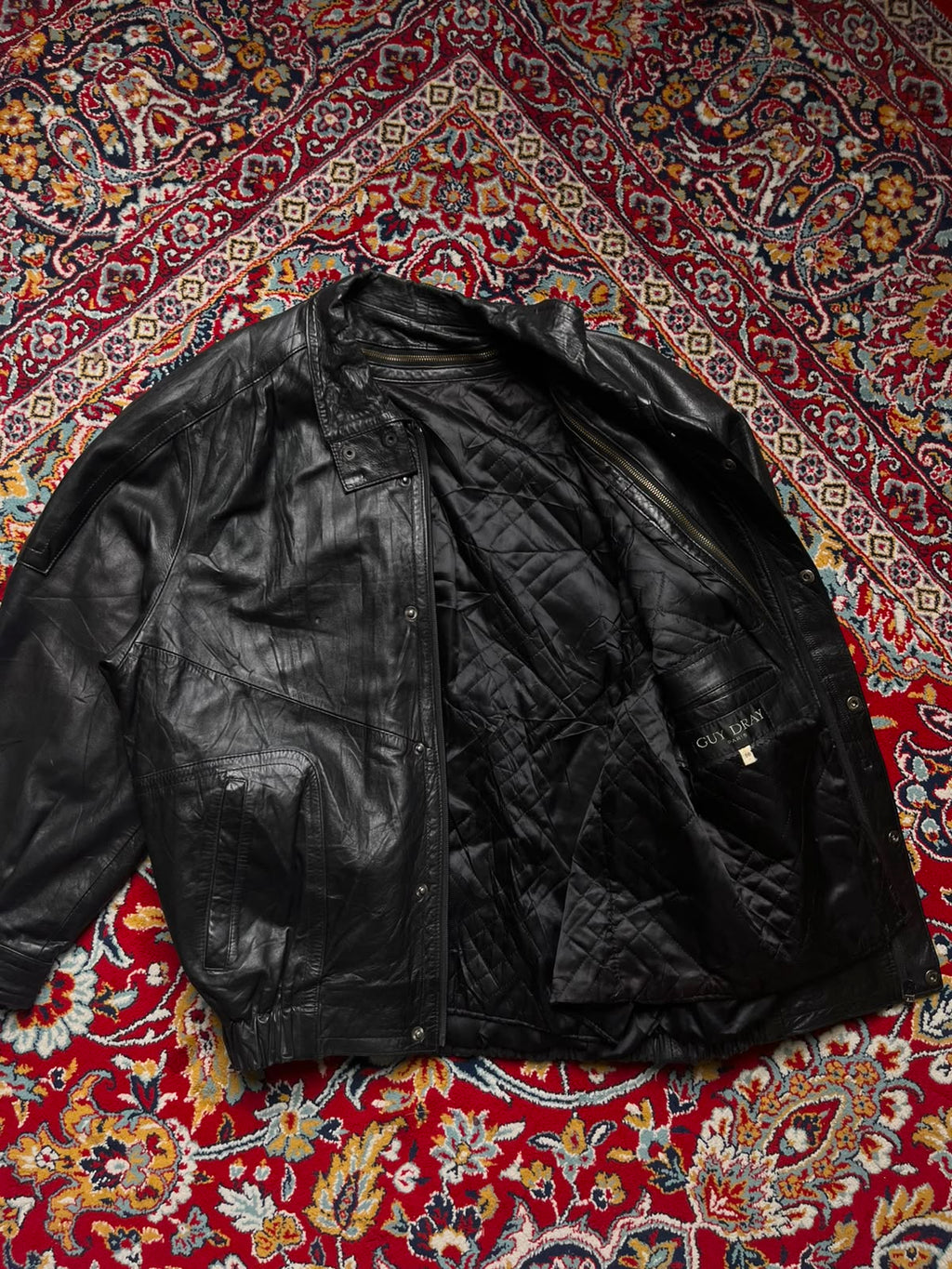 Vintage Guy Dray Paris Black Quilted Lined Leather JACKET - XL