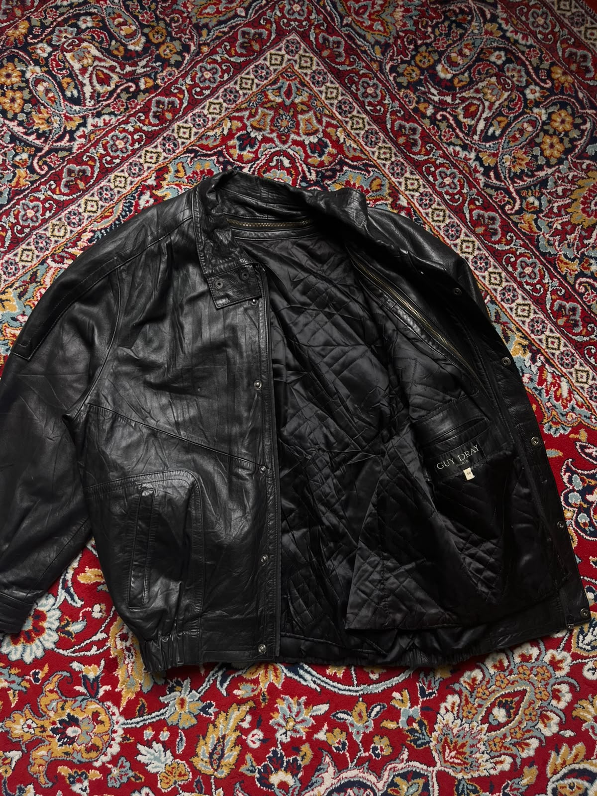 Vintage Guy Dray Paris Black Quilted Lined Leather JACKET - XL