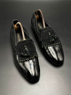 Cesare Paciotti Mens Black Patent Leather Suede Tassel Kiltie Loafers - 41