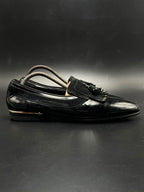 Cesare Paciotti Mens Black Patent Leather Suede Tassel Kiltie Loafers - 41