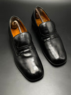 BALLY Mens Black Leather Apron Toe Slip On Loafers