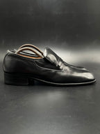 BALLY Mens Black Leather Apron Toe Slip On Loafers