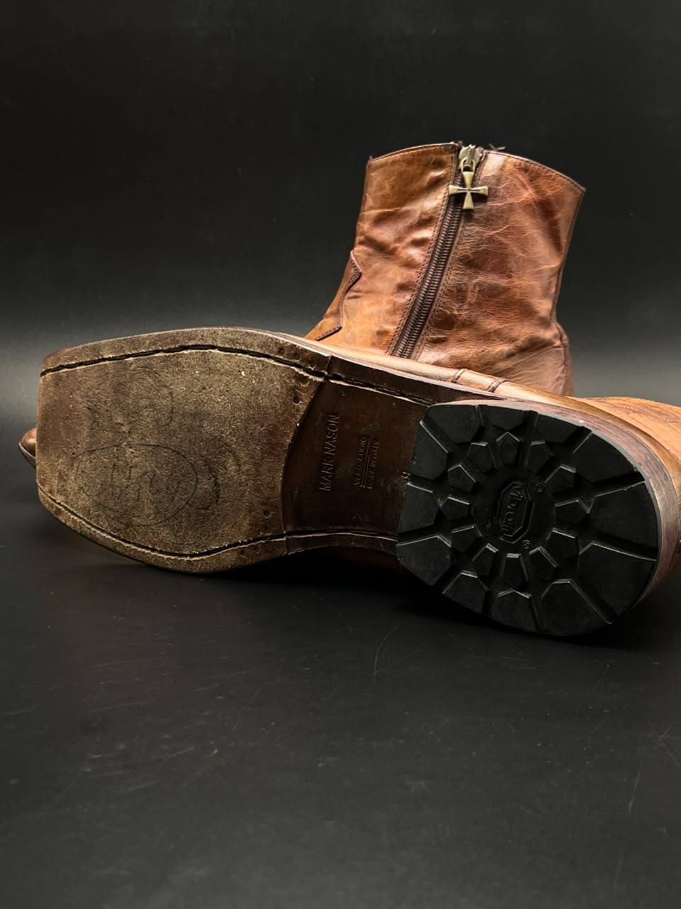 MARK NASON Mens Dragon Embossed Square Toe Side Zip Ankle Boots - 43