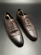 GUCCI Dark Brown Cap Toe Oxford Loafers Pebbled Leather