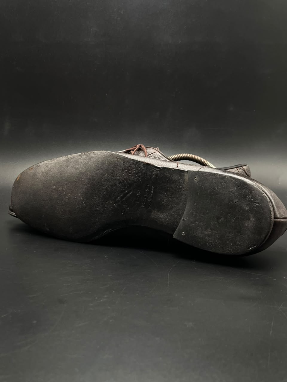 GUCCI Dark Brown Cap Toe Oxford Loafers Pebbled Leather