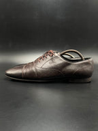 GUCCI Dark Brown Cap Toe Oxford Loafers Pebbled Leather