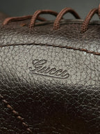 GUCCI Dark Brown Cap Toe Oxford Loafers Pebbled Leather