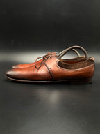 GUCCI Mens Brown Burnished Leather Suede Plain Toe Derbys - 41