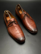 GUCCI Mens Brown Burnished Leather Suede Plain Toe Derbys - 41