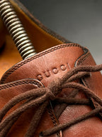 GUCCI Mens Brown Burnished Leather Suede Plain Toe Derbys - 41
