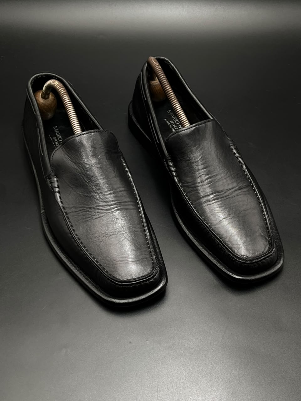 MARIO FAGNI Sport Black Leather Slip On Loafers - 41