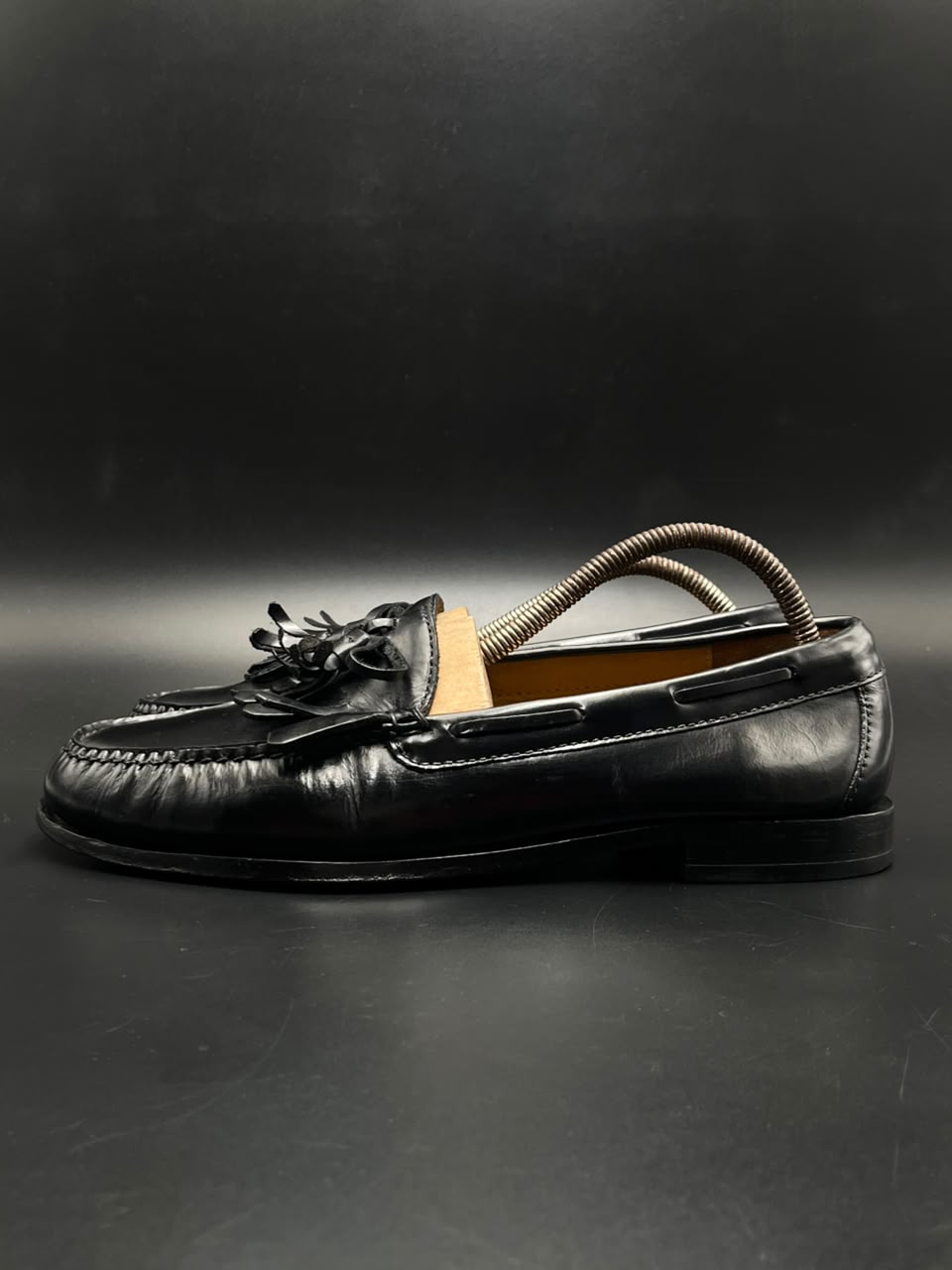 COLE HAAN Mens Black Leather Tassel Kiltie Loafers- 43.5