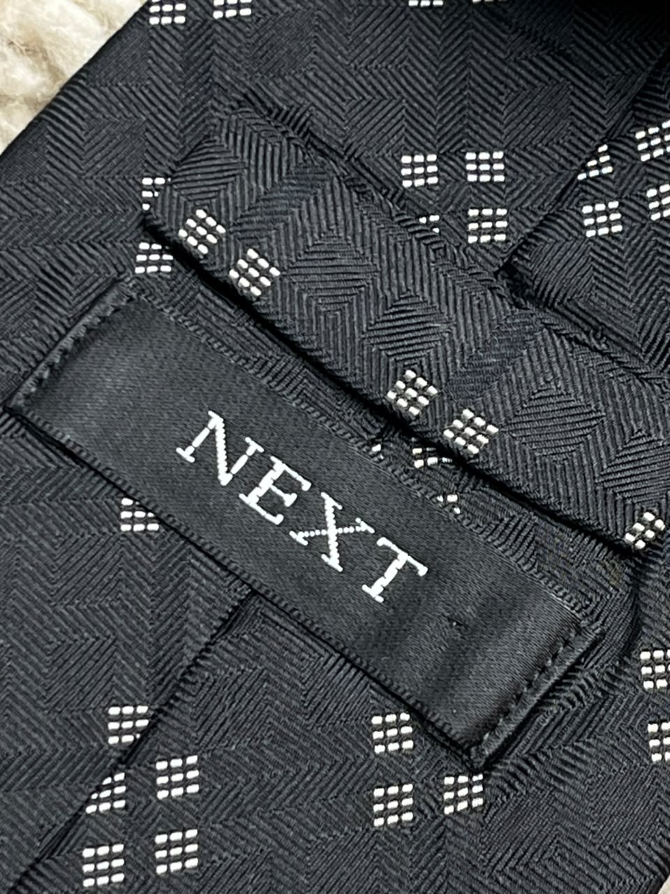 NEXT Mens Black White Square Geometric Pattern Italian Silk Dress Tie