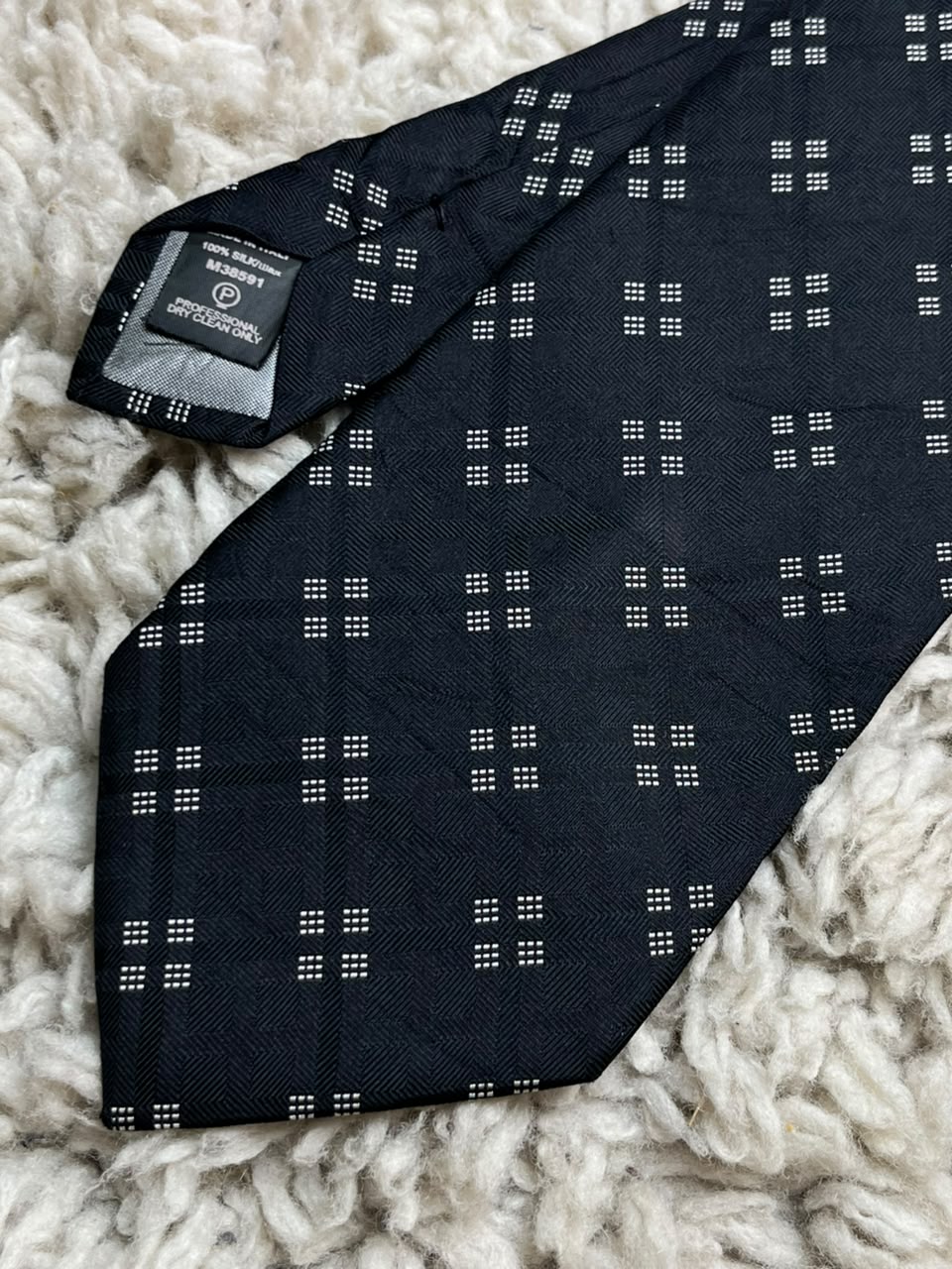 NEXT Mens Black White Square Geometric Pattern Italian Silk Dress Tie