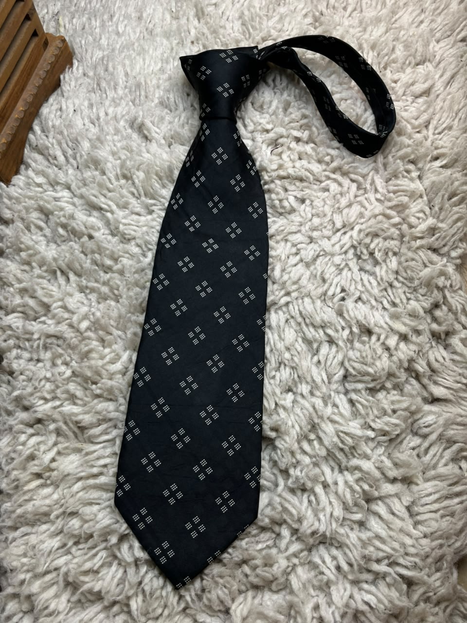 NEXT Mens Black White Square Geometric Pattern Italian Silk Dress Tie