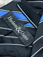 Hudson & Oates Mens Black Blue Silver Diagonal Striped Formal 100% Silk Tie