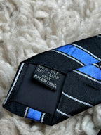 Hudson & Oates Mens Black Blue Silver Diagonal Striped Formal 100% Silk Tie