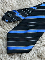 Hudson & Oates Mens Black Blue Silver Diagonal Striped Formal 100% Silk Tie
