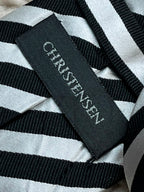 CHRISTENSEN Mens Black Silver White Diagonal Block Stripe 100% Silk Dress Tie