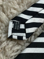 CHRISTENSEN Mens Black Silver White Diagonal Block Stripe 100% Silk Dress Tie