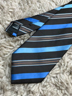 MARKS & SPENCER Mens Black Blue Brown Multi Tonal Diagonal Stripe Polyester Tie