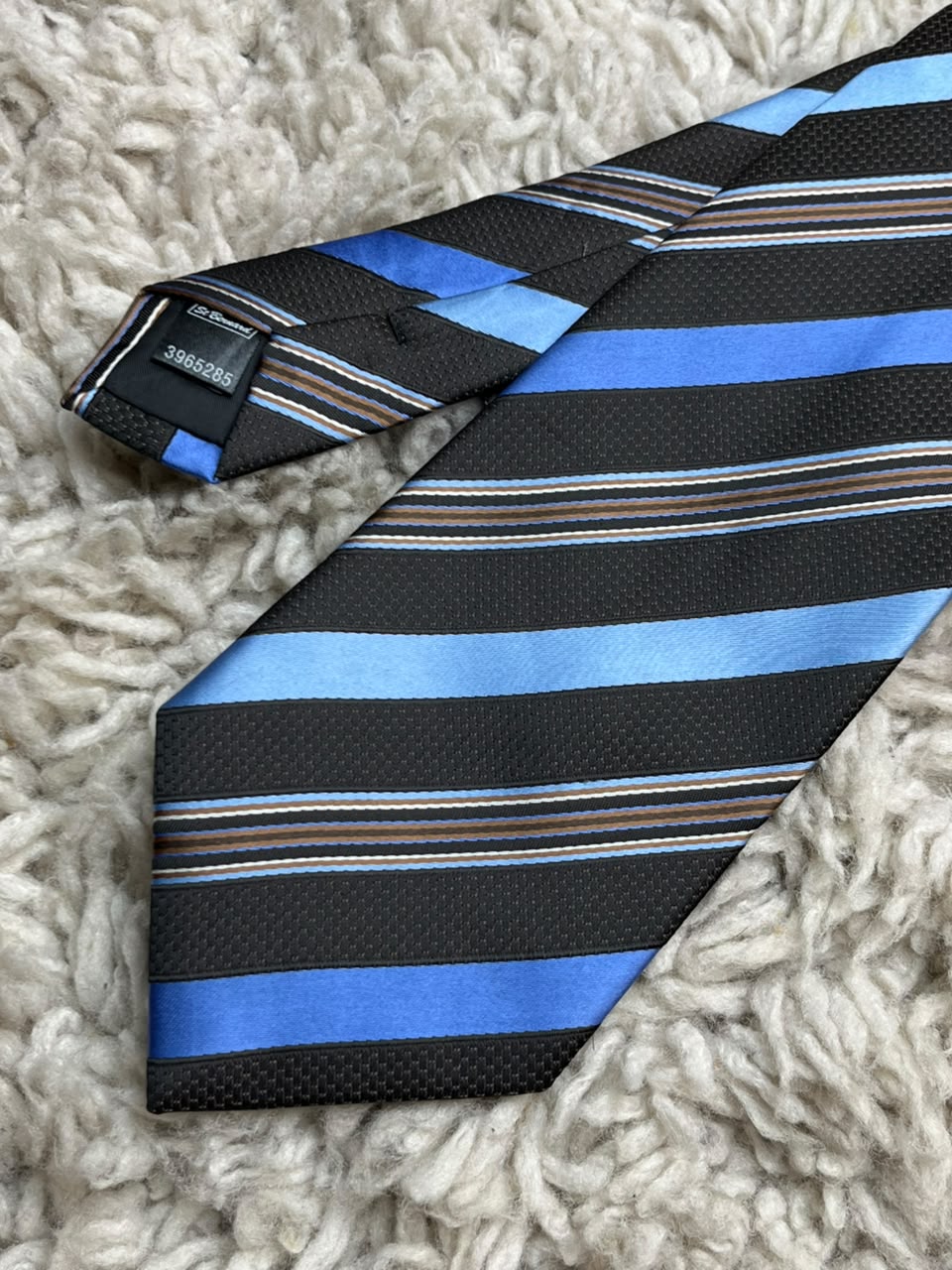 MARKS & SPENCER Mens Black Blue Brown Multi Tonal Diagonal Stripe Polyester Tie