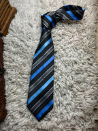 MARKS & SPENCER Mens Black Blue Brown Multi Tonal Diagonal Stripe Polyester Tie
