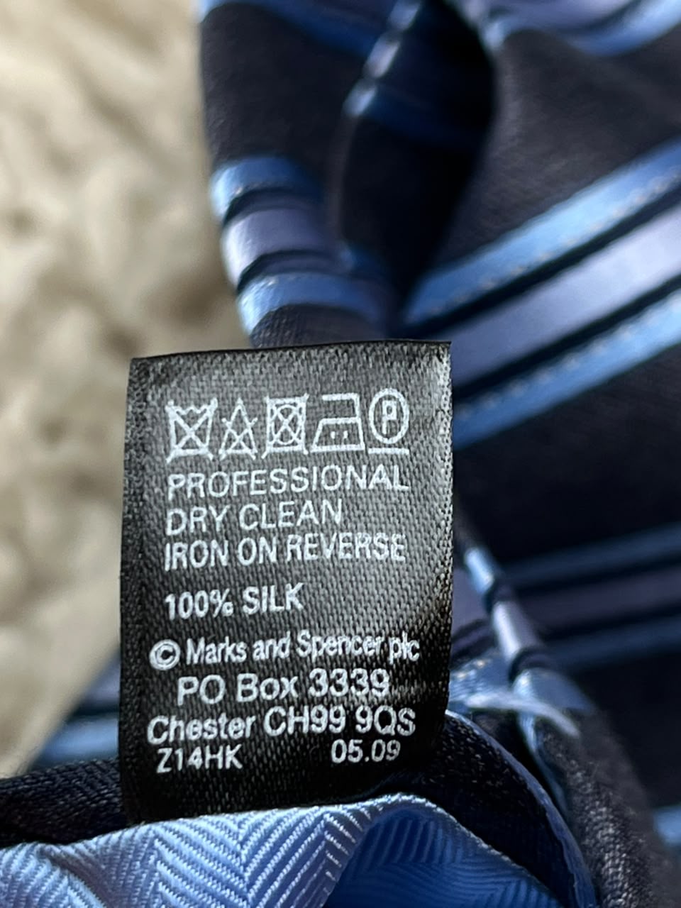 MARKS & SPENCER Mens Navy Light Blue Silver Multi Tonal Diagonal Stripe Silk Tie