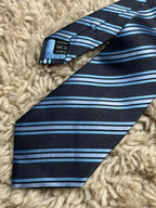 MARKS & SPENCER Mens Navy Light Blue Silver Multi Tonal Diagonal Stripe Silk Tie